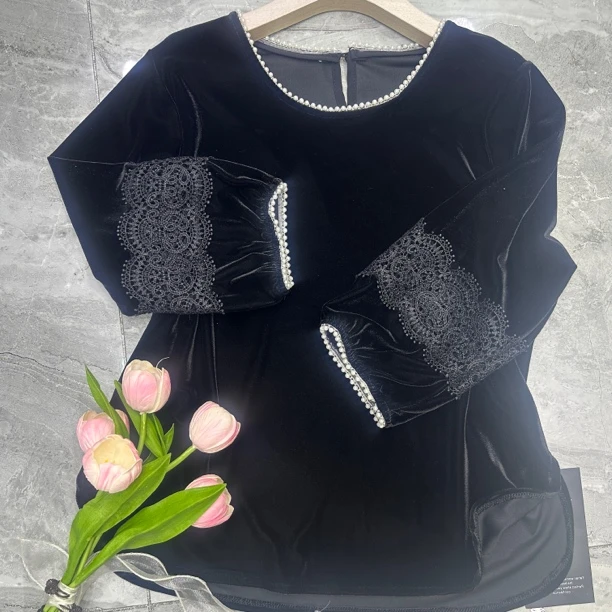 显瘦气质新中式国风上衣秋款设计感十足丝绒拼接上衣