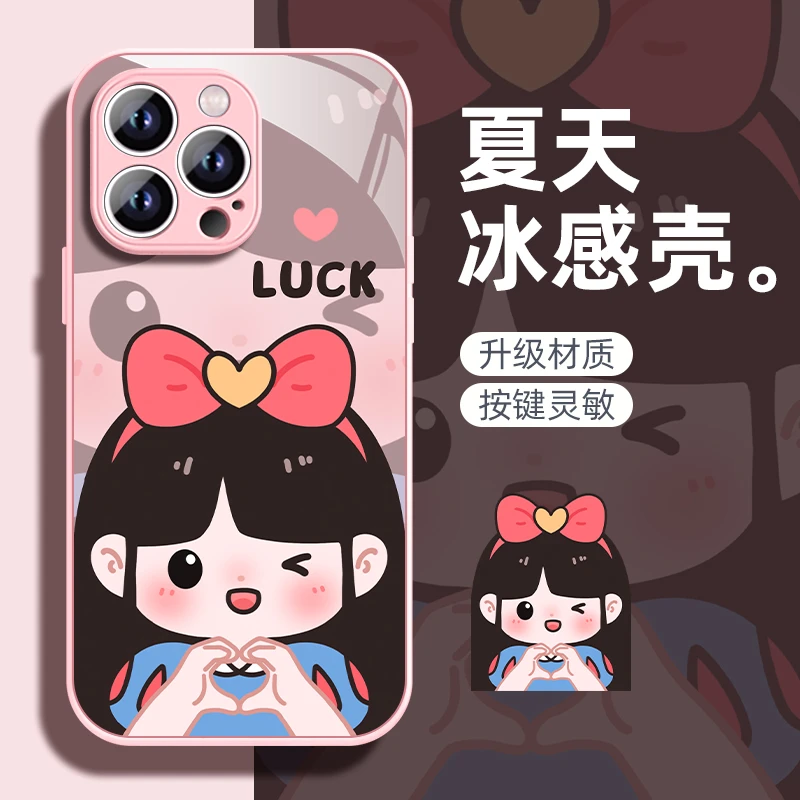 luck小公主适用苹果16/15/14/13/苹果全系列金属漆玻璃防摔手机壳