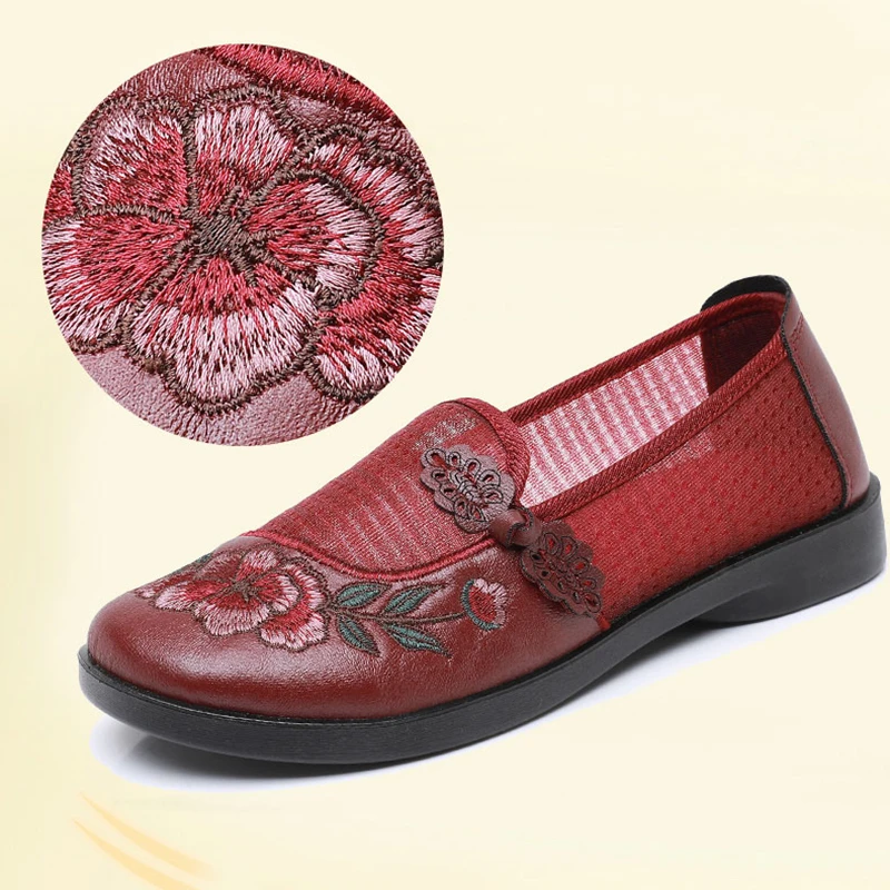 老年女透气中老年布鞋老北京布鞋老人平底鞋单鞋中年软底民族风