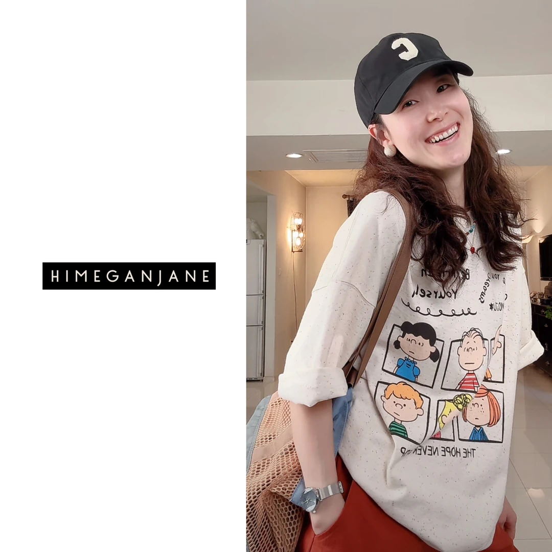 HIMEGANJANE 原胚彩点纱线卡通T 男女同款宽松减龄显瘦T恤 73799