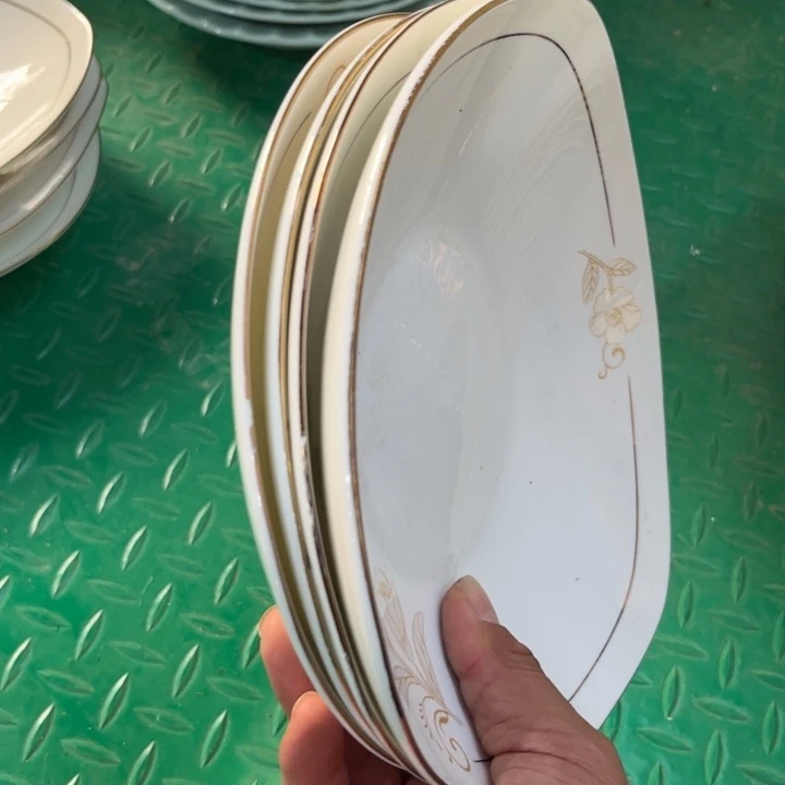 瓷片三角盘四个瑕疵段金