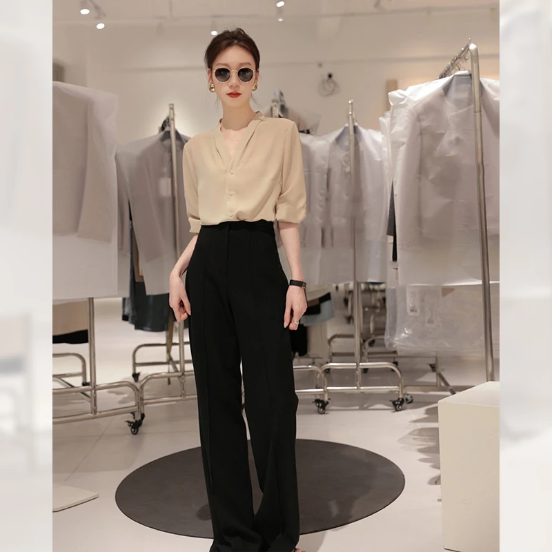 2025夏季新款女装时尚穿搭气质衬衫搭配裤子两件套装通勤轻熟风ol