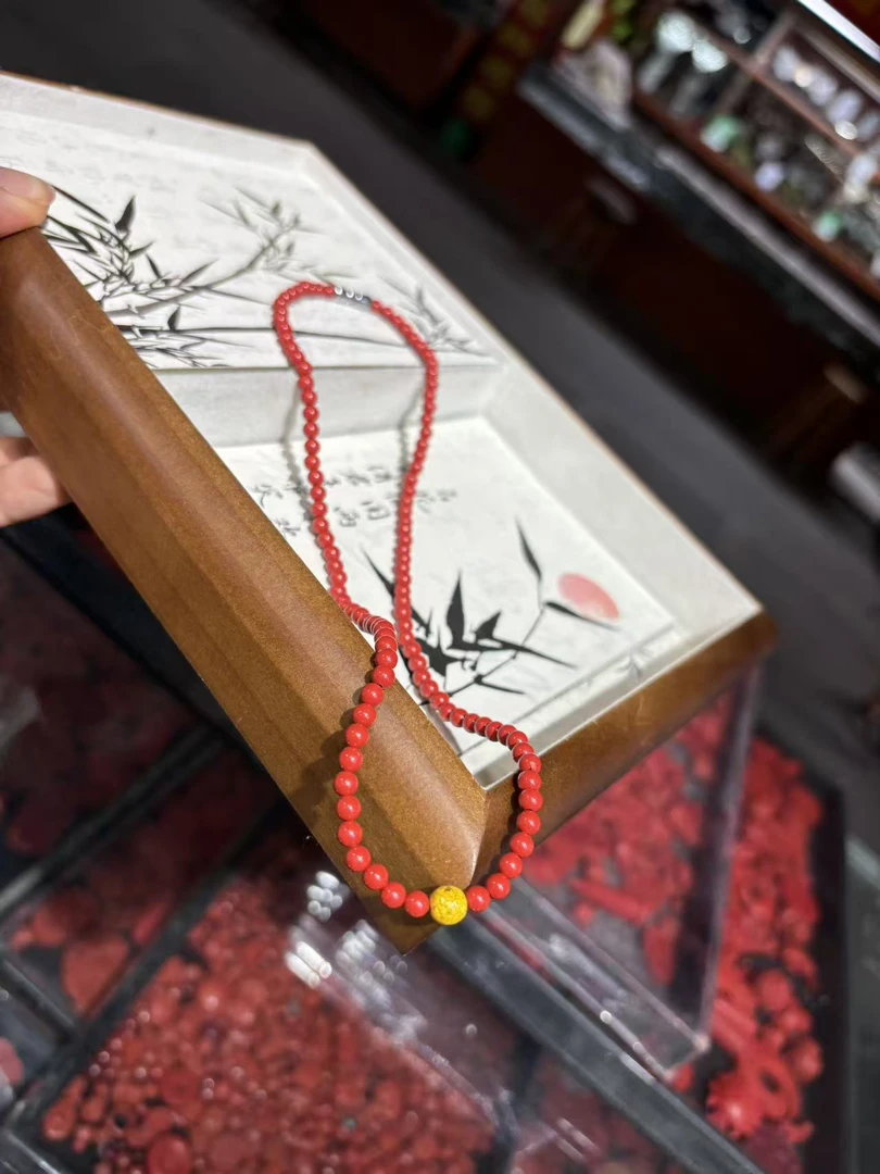 天然辰砂高含量保真朱砂 4mm锁骨链
