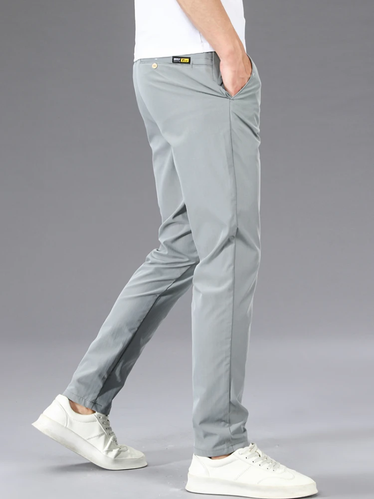 2025夏季新款男士休闲裤薄款潮流浅色百搭男裤修身透气直筒长裤子