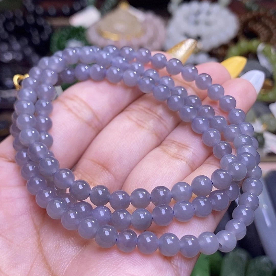 和田玉未镶嵌颈饰浓烟紫老矿料冰底约5.5mm108佛珠