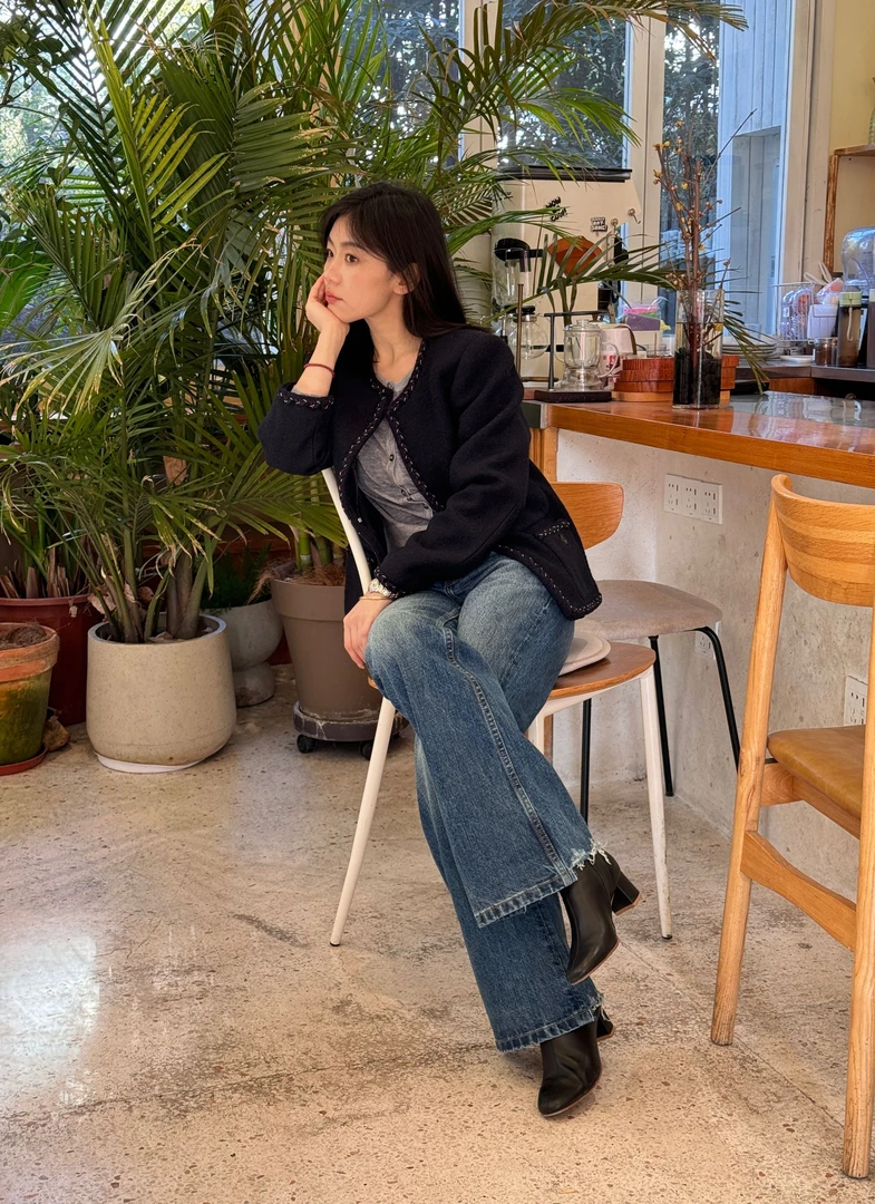 小小【微喇牛仔】100%棉女式休闲高腰显瘦牛仔裤LSN241401S