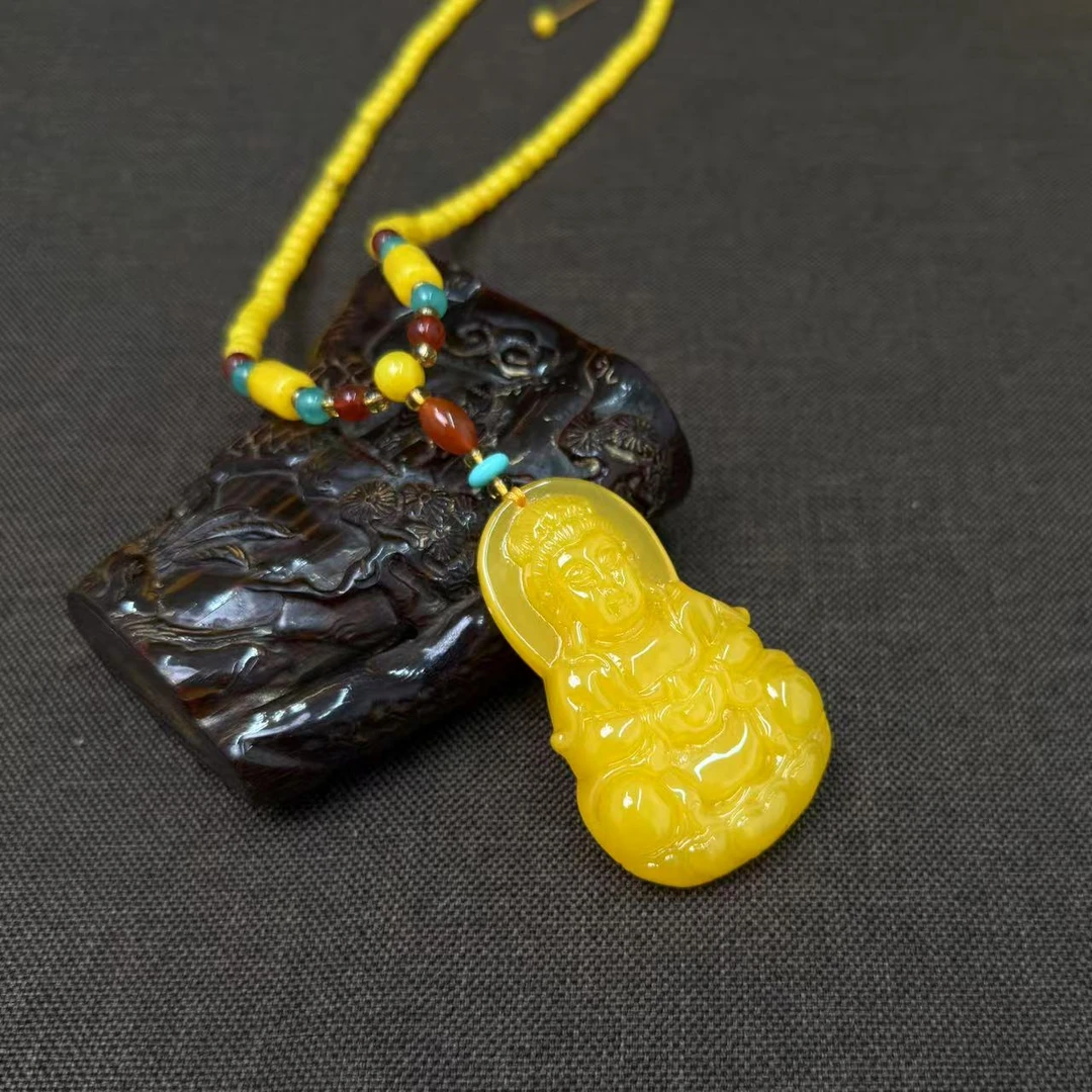 W156【藏收级】藏族精工雕刻观音牌6mm珠链毛衣链