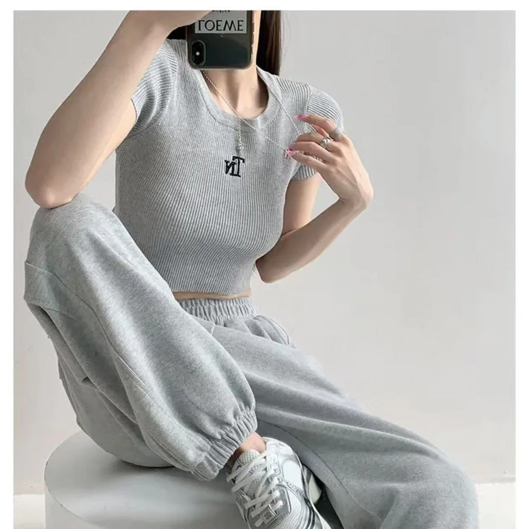 【意法-潮搭T•N】NN335新款辣妹露背刺绣T恤设计感休闲夏季运动