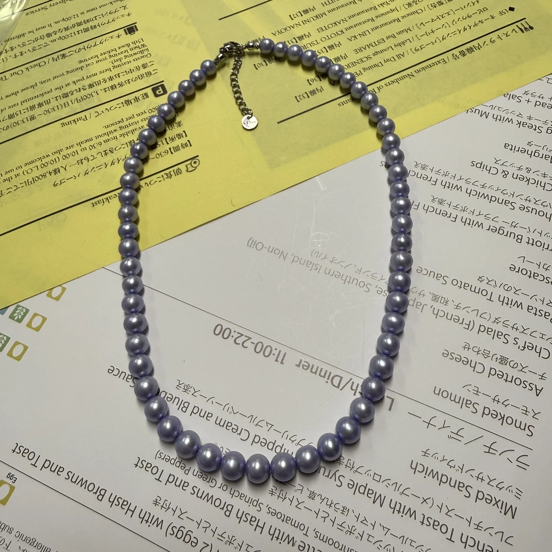 珍珠项链  约7-8mm 日本蓝紫色珠珠项链