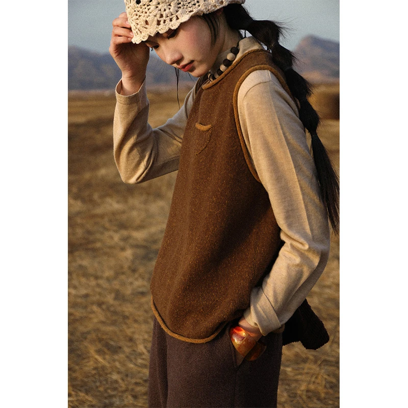 【山野】云栖橪轻奢纯羊绒初体验 双面卷边马甲女国风休闲背心