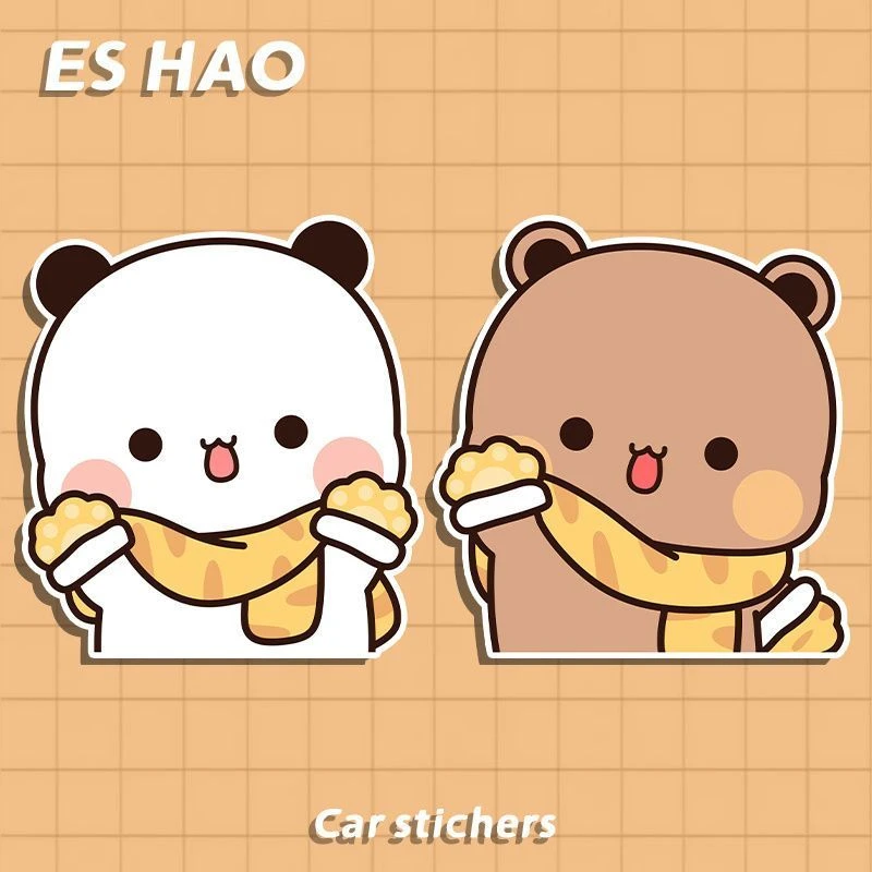 可爱小熊猫一二布布个性卡通车贴遮挡划痕保险杠汽车电动车装饰贴