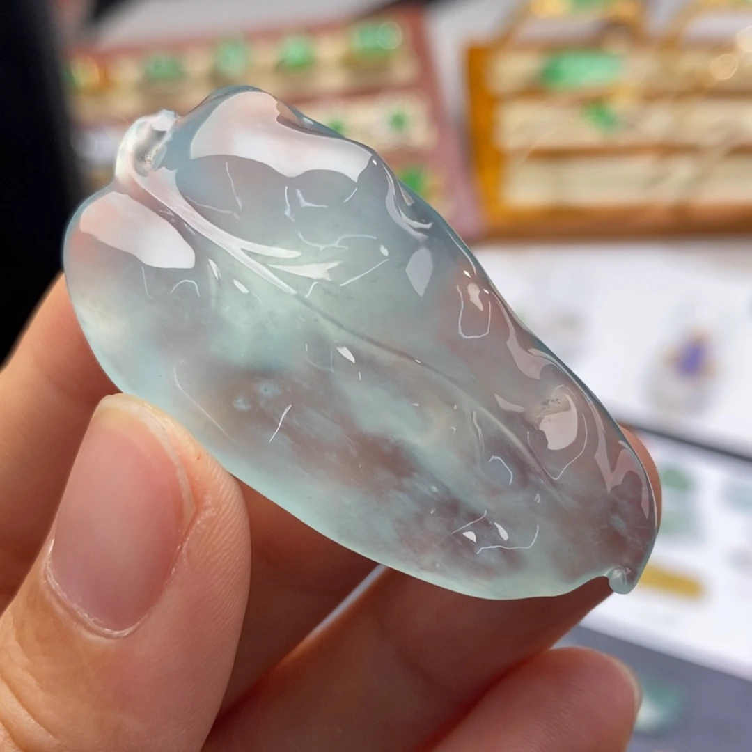 定制翡翠未镶嵌天空蓝大叶子