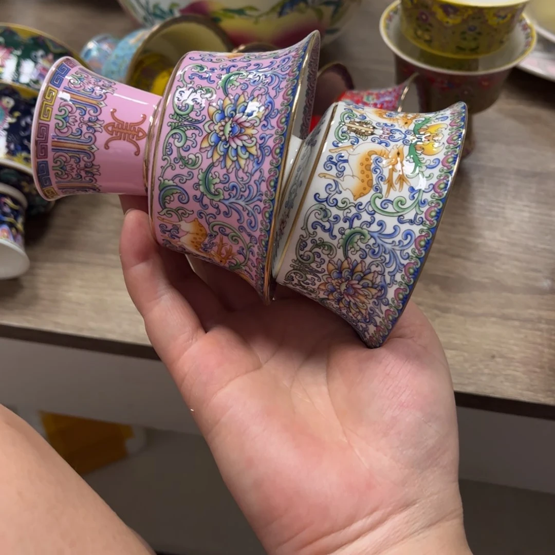瓷片A****爱微瑕珐琅彩主人杯2个6666666