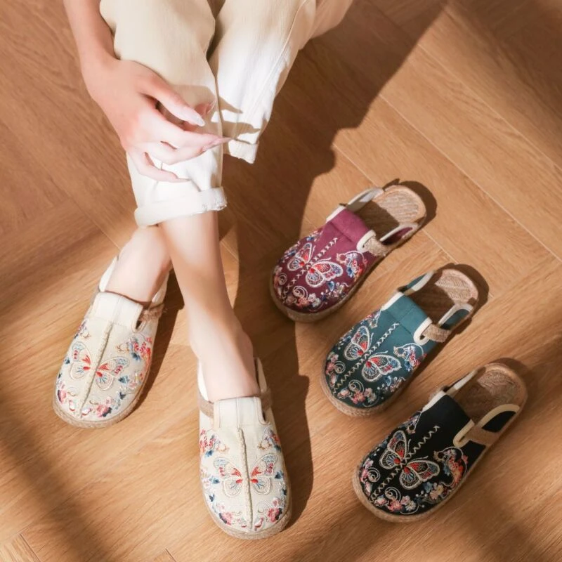 刺绣蝶恋花春夏秋纯手工刺绣透气软底复古民族风牛6002gf