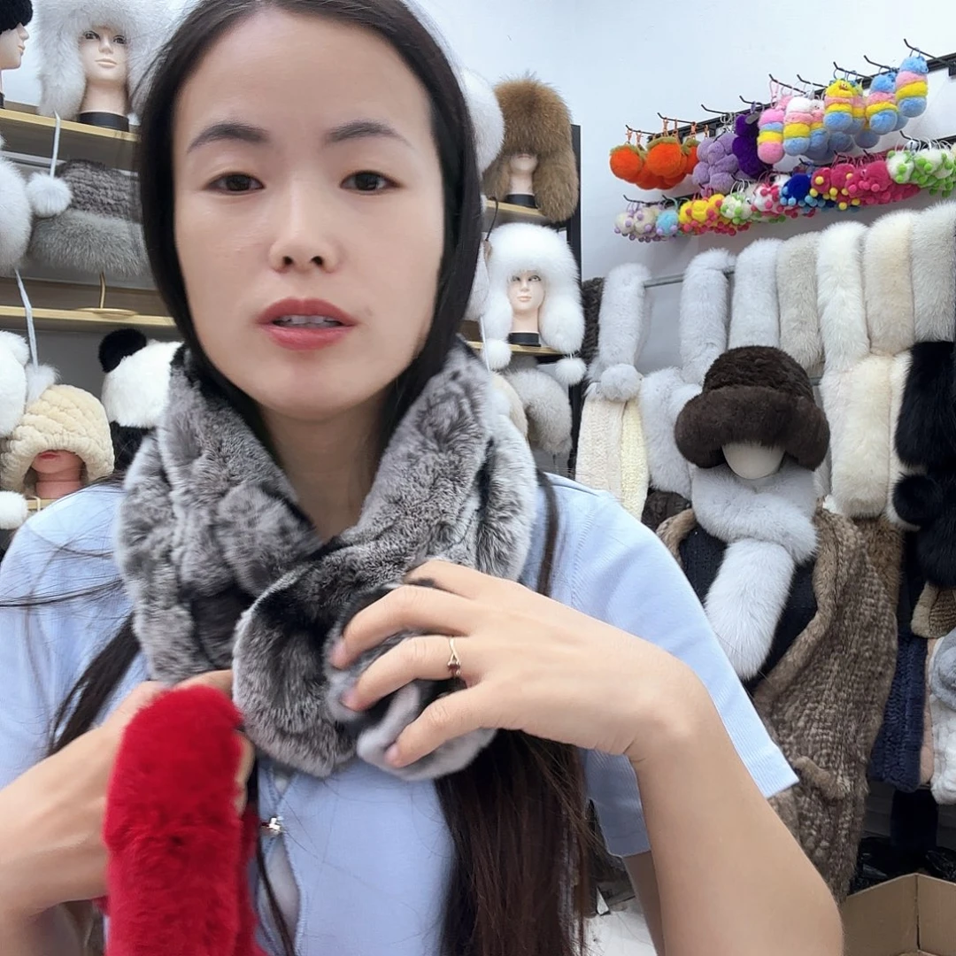 兔皮龙猫色兔毛瑕疵围巾慎拍