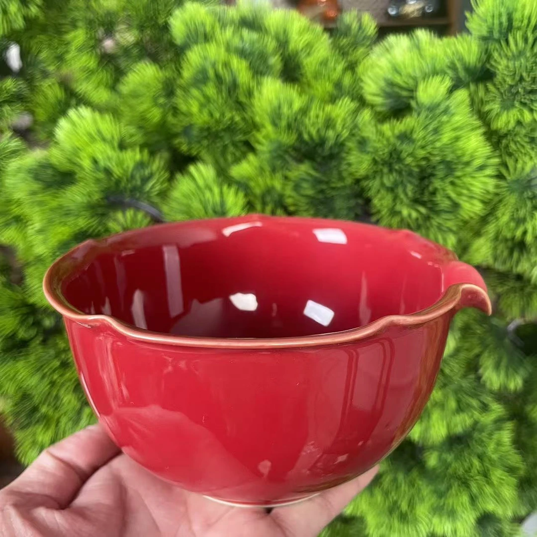 新品故宫红冰心茶渣缸 450ml-AA1277