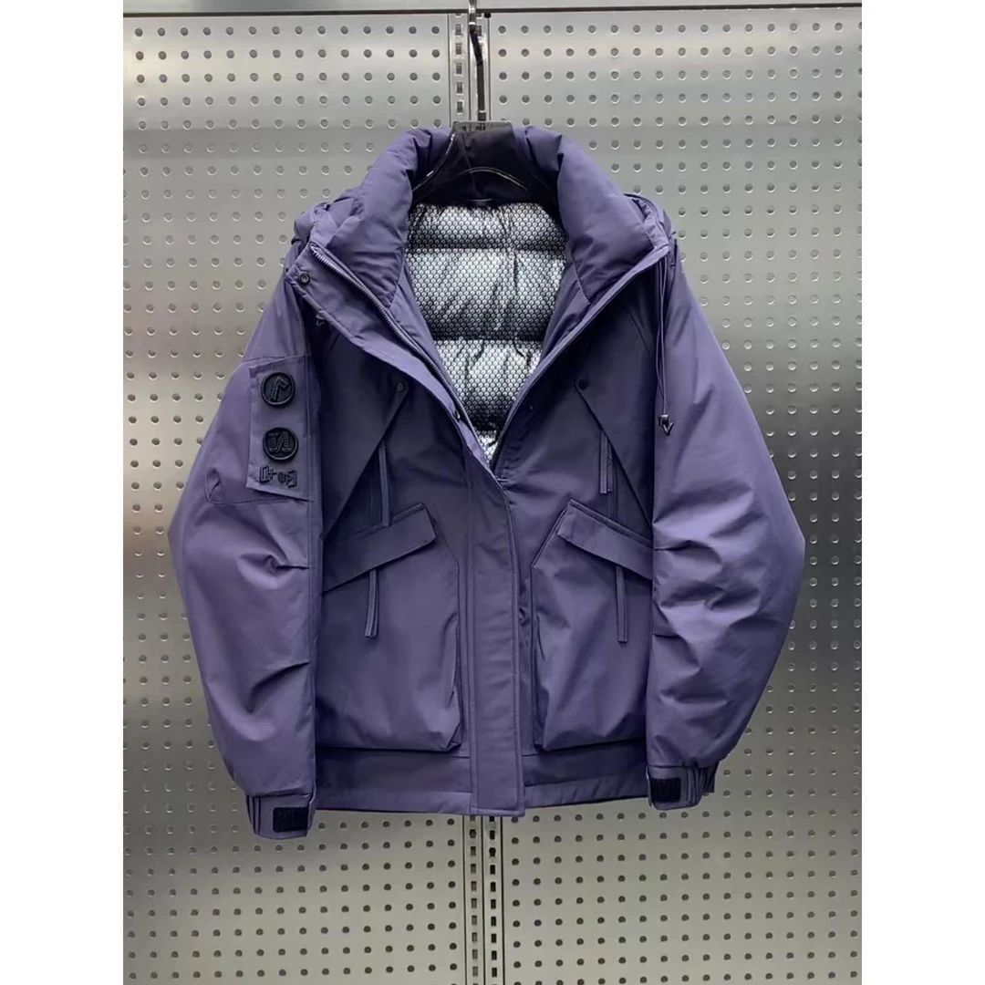 灏吉弧新款连帽拼接高端绒服男潮牌简约保暖痞帅时尚面包服男