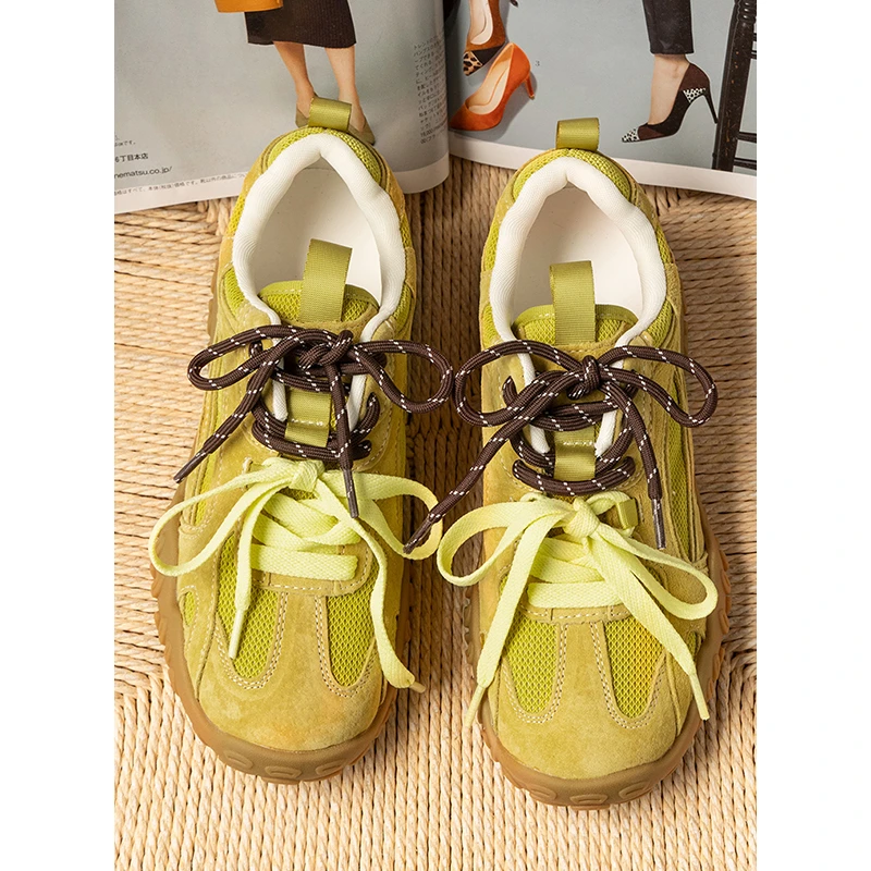 明媚活力 从脚开始 休闲磨砂牛皮拼色阿甘德训鞋春天家女26B9 特