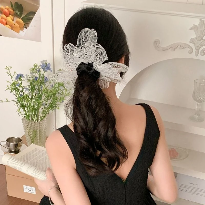 高级感轻奢镂空花瓣发圈韩国洋气蕾丝头花氛围感气质皮筋头绳发饰