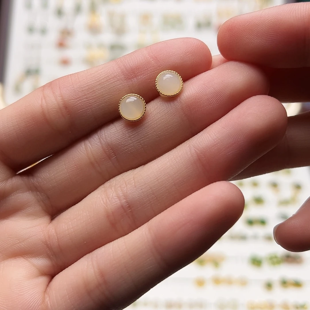 银S925镀金镶嵌和田玉耳饰