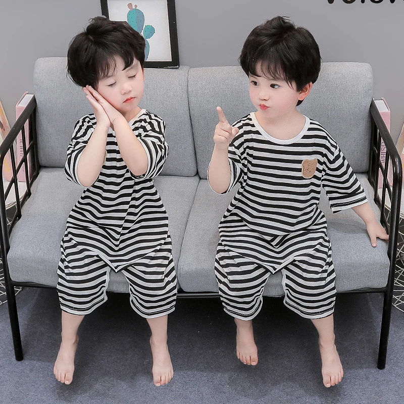 男女童连体睡衣夏季薄款短袖爬服儿童宝宝睡袋空调服防着凉家居服