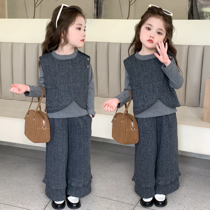 女童套装春秋款2025新款儿童洋气森系外套宝宝秋装时髦运动三件套