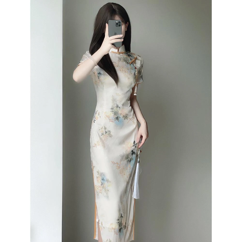 新中式国风提花旗袍2024夏季新款年轻款少女高级感优雅气质连衣裙