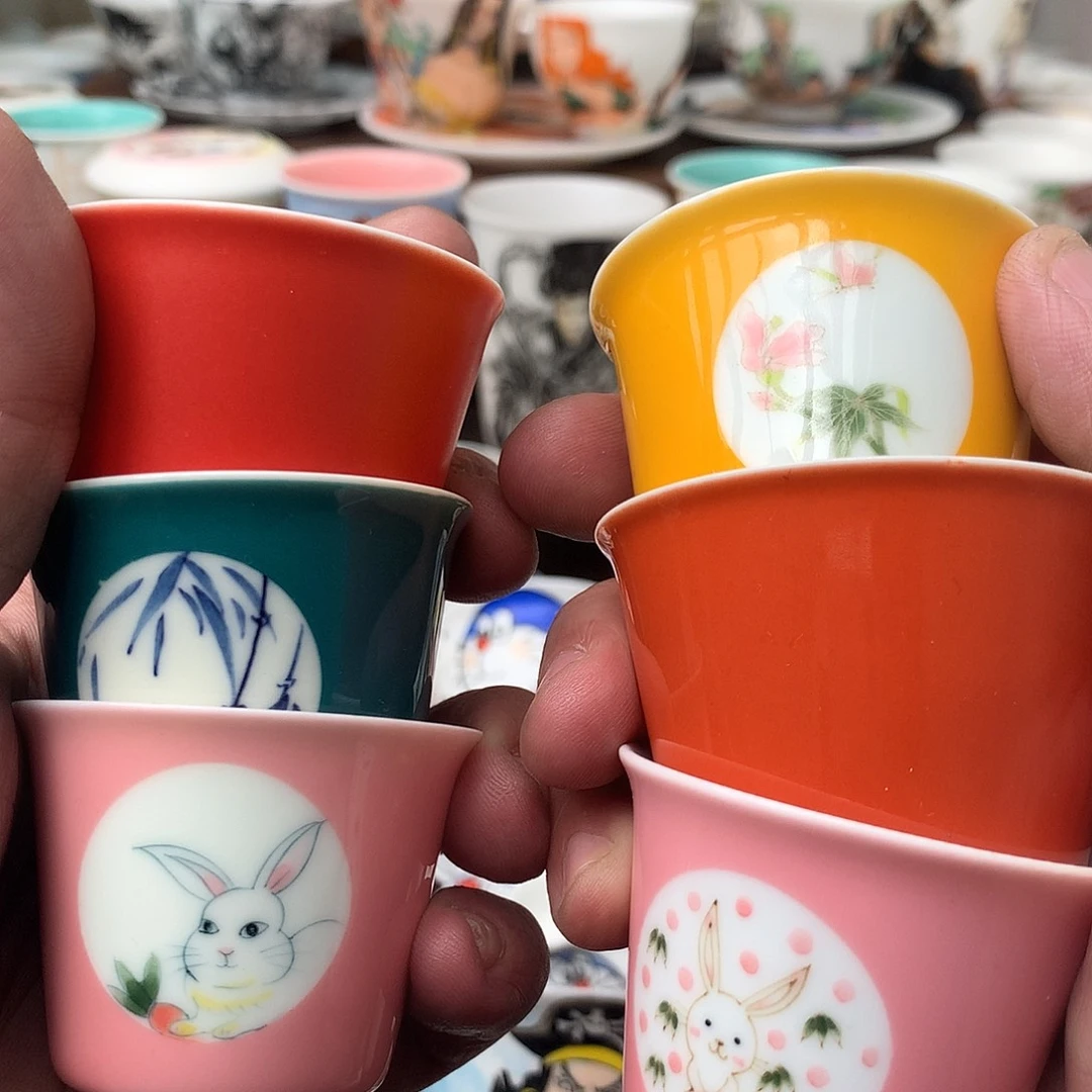 瓷釉下手绘杯子六个