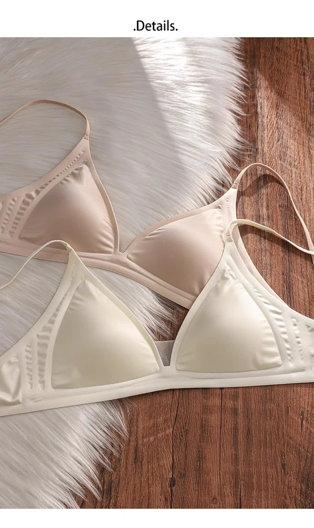 法式轻奢无痕光面内衣三角杯无钢圈文胸夏天薄款粉底液细肩带胸罩