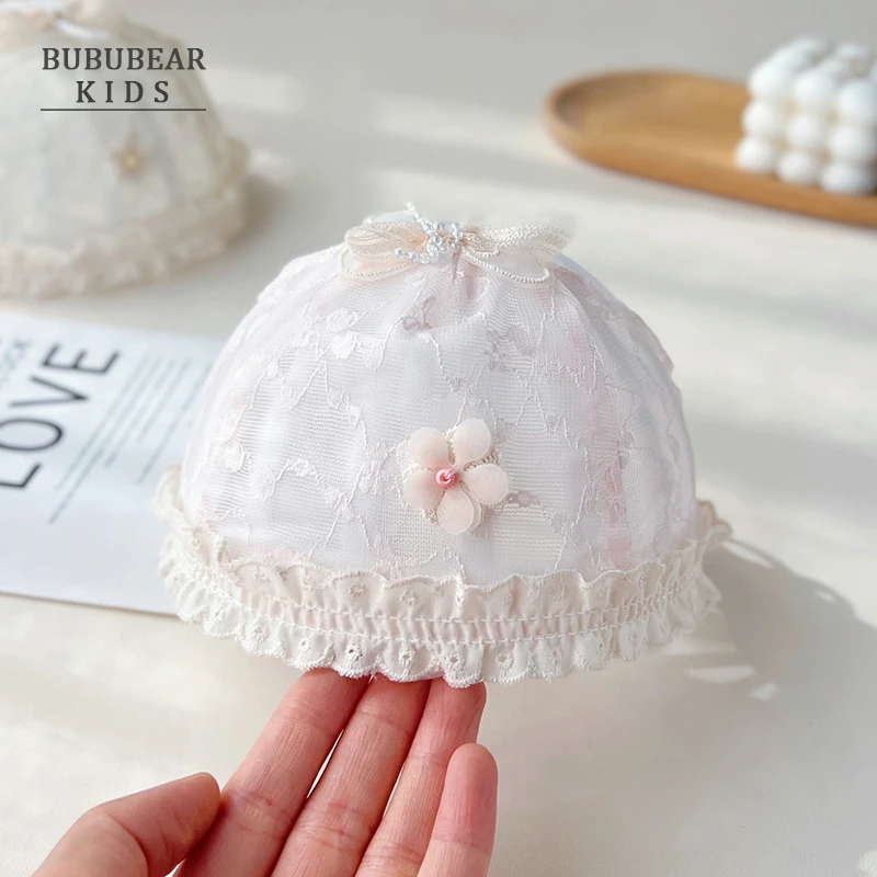 新生婴儿帽子夏季薄款蕾丝公主护囟门帽初生女宝宝夏天空调帽胎帽