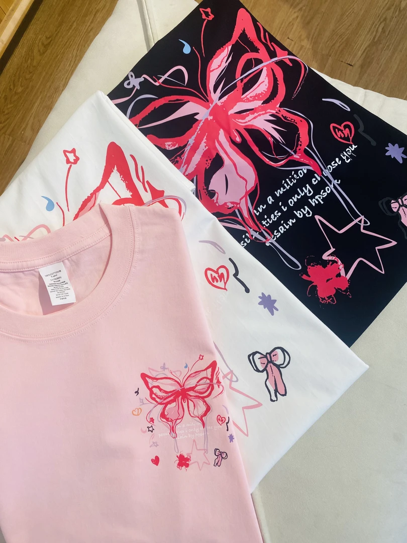 阿颖日记【876】2025新款潮牌印花纯棉短袖t恤女款宽松圆领上衣夏季