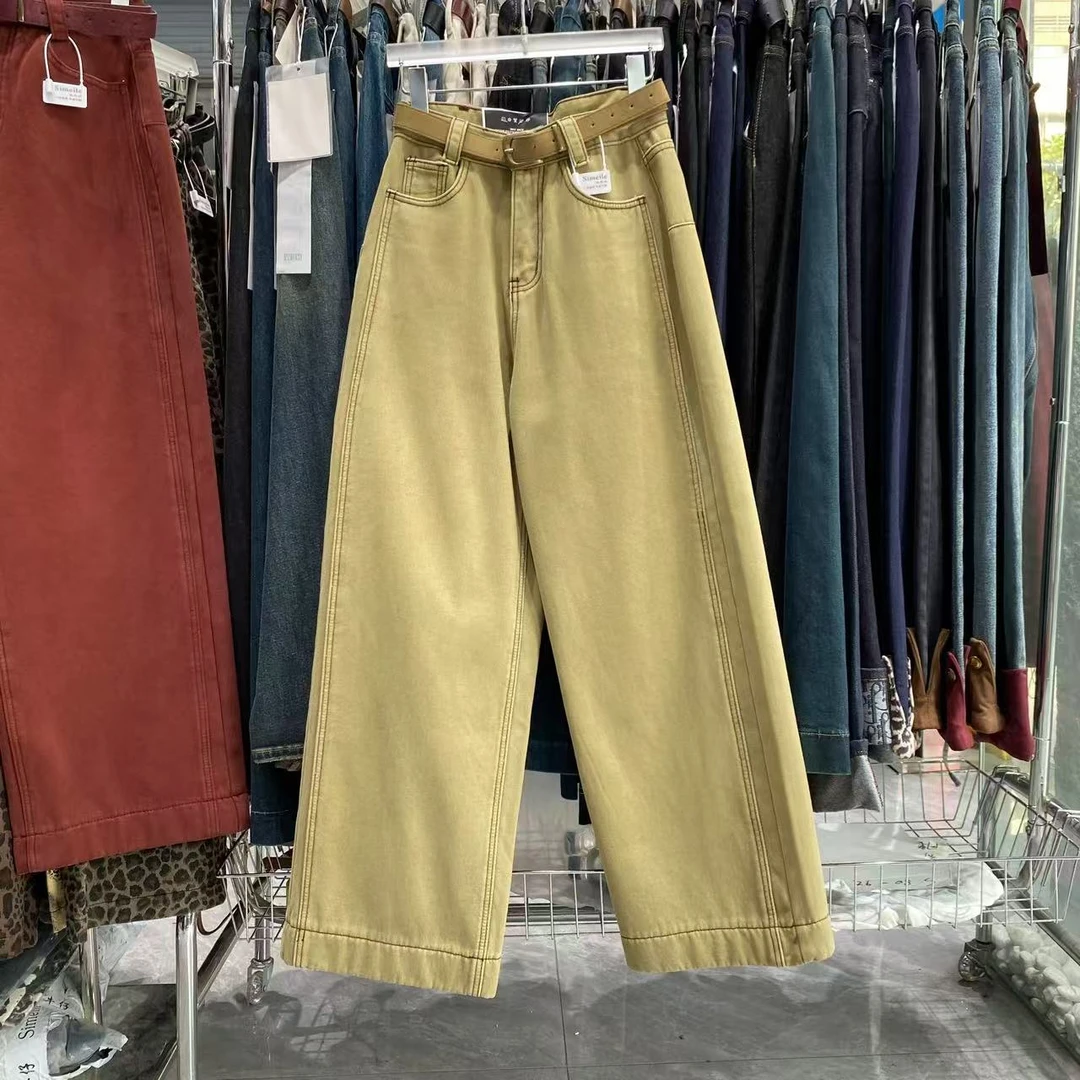 B25-3卡其色”加绒腰带”牛仔裤（99398）