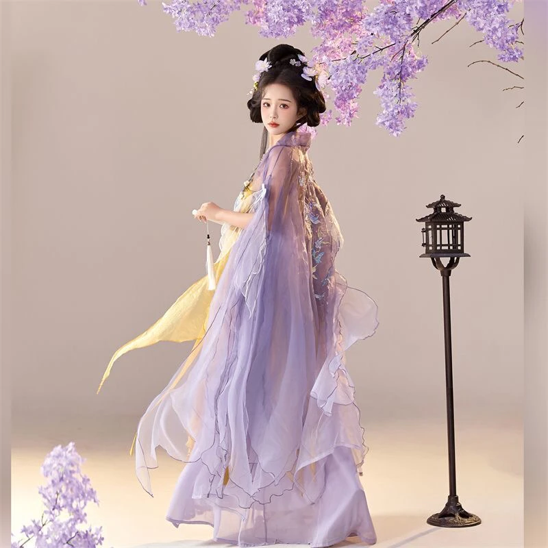 【醉梦蝶】原创汉服店改良唐制花瓣袖大衫显瘦齐胸裙紫蝴蝶