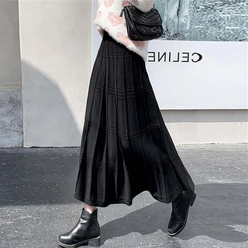 针织裙半身裙女秋冬加长款到脚踝针织a字高个子中长毛线大摆裙