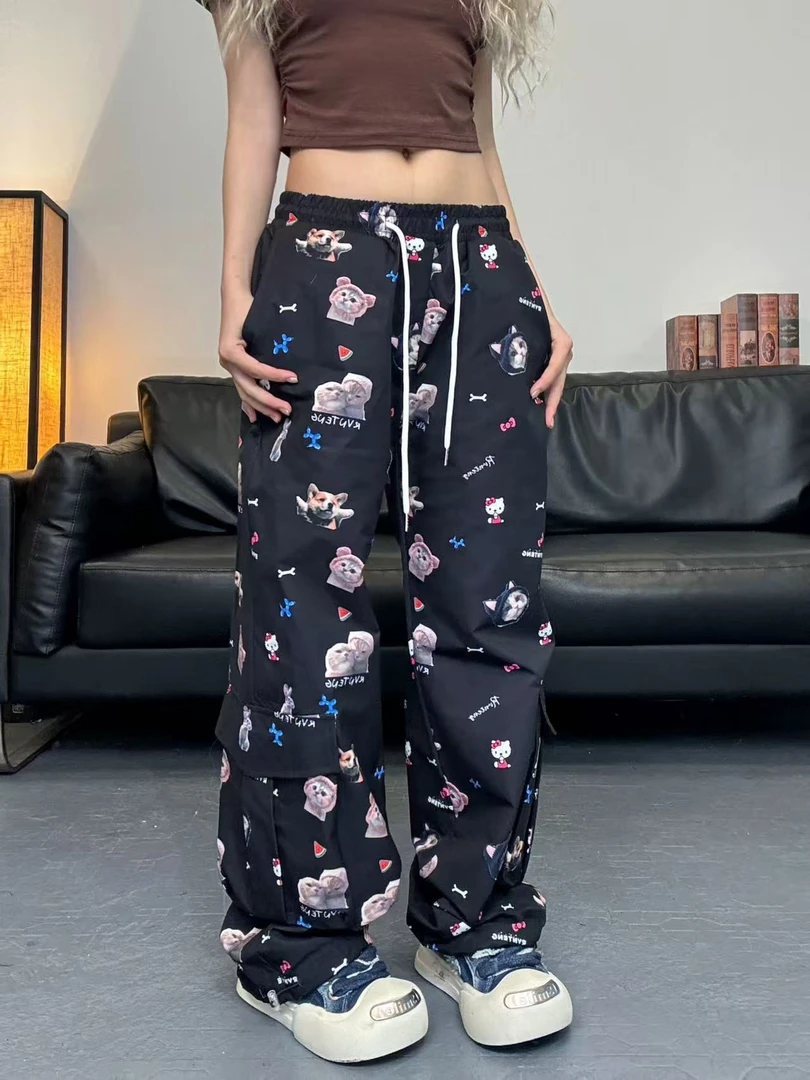 A8-4两色“动物大头贴”松紧腰休闲裤（1826）