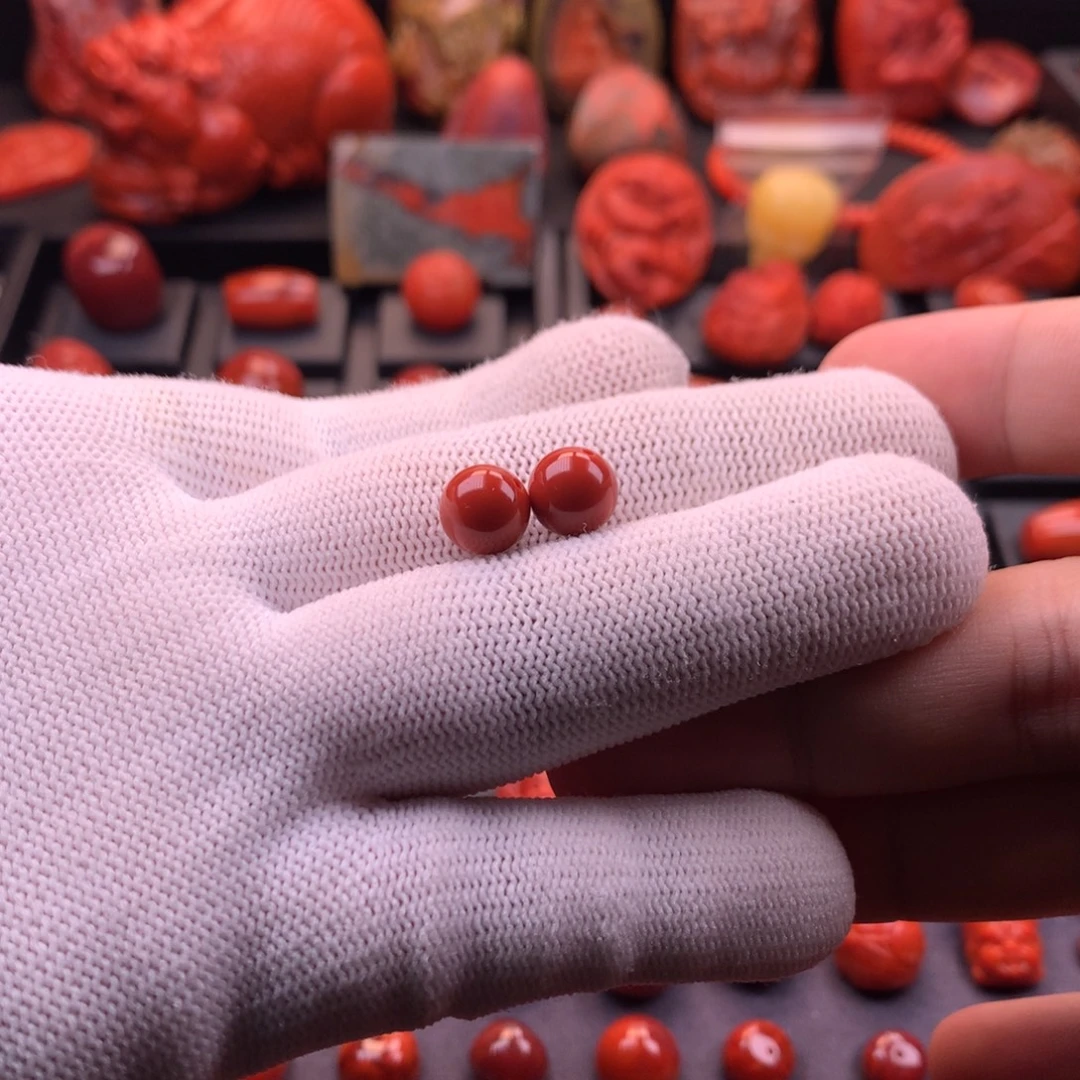 南红玛瑙未镶嵌川料原矿满色满肉圆珠对珠9mm