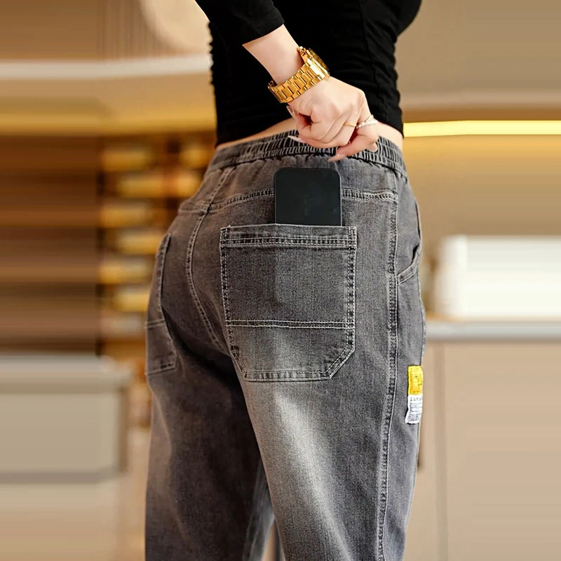 2025高档男士牛仔裤潮牌时尚宽松束脚弹力水洗运动休闲秋冬长裤子