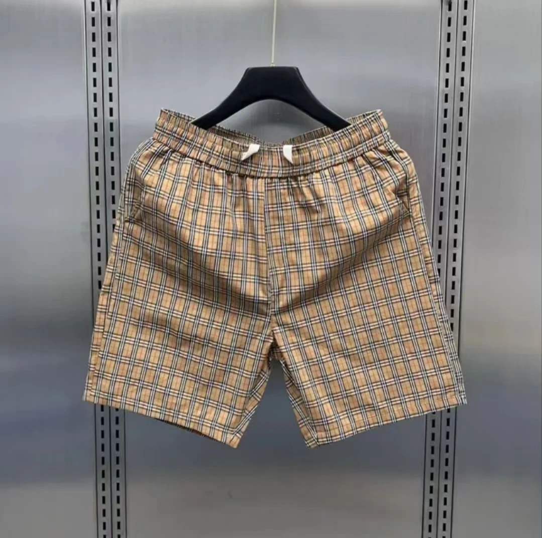 格子短裤男夏季薄款潮牌宽松直筒运动五分裤青年松紧腰外穿沙滩裤