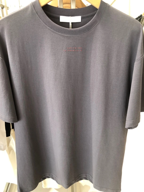 短袖时尚慵懒风薄款欧美风圆领简约男士刺绣圆领T恤