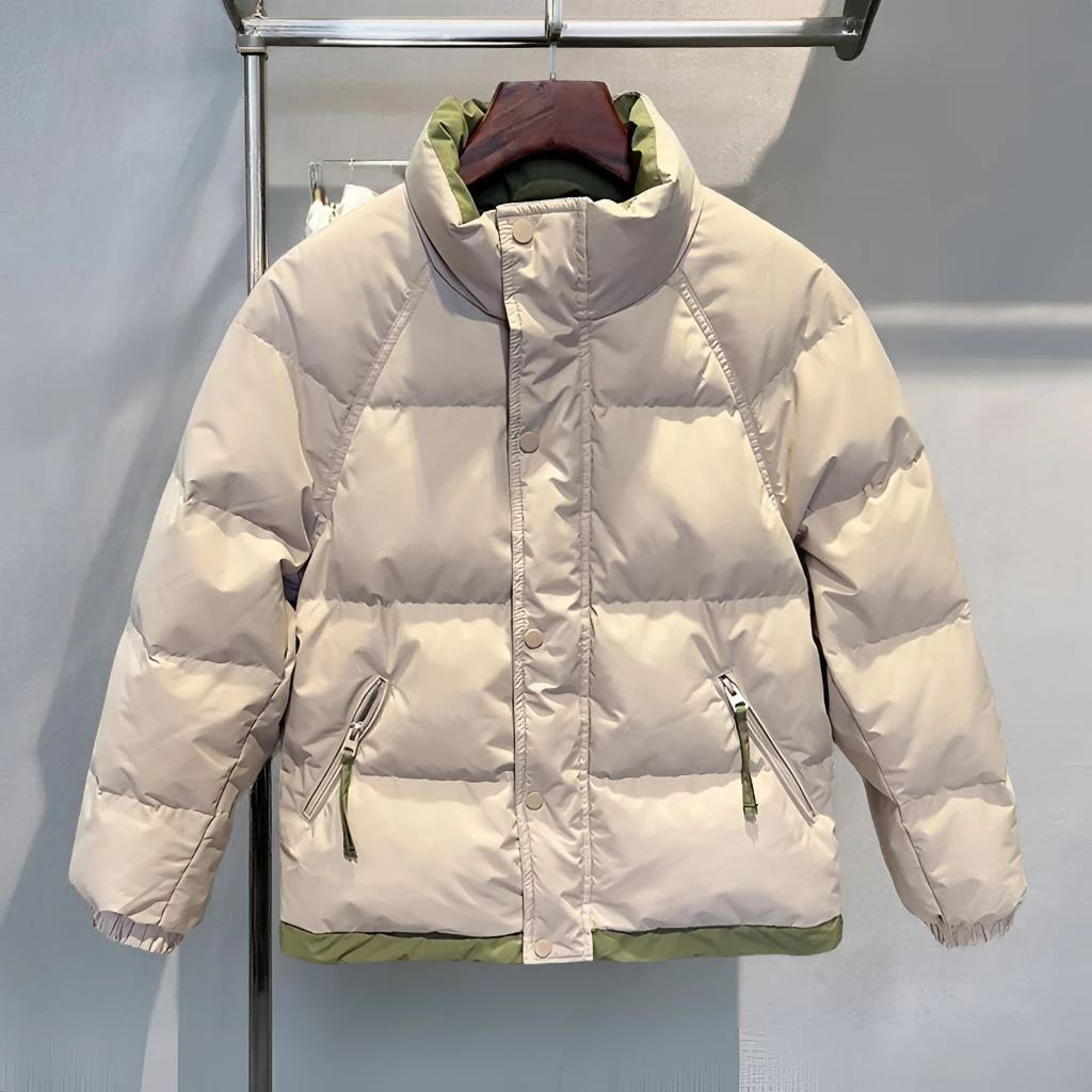 杜拉妮冬季新款男士保暖美式休闲立领外套下摆撞色百搭加厚羽绒服