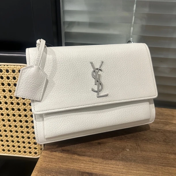 95新 YSL/圣罗兰 95新白色荔枝纹日落 单肩斜挎包12321205