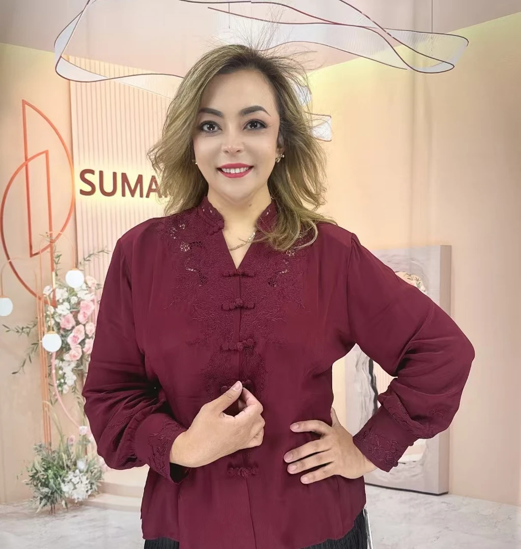 2025-SUMARA新款绣花桑蚕丝长袖上衣—003