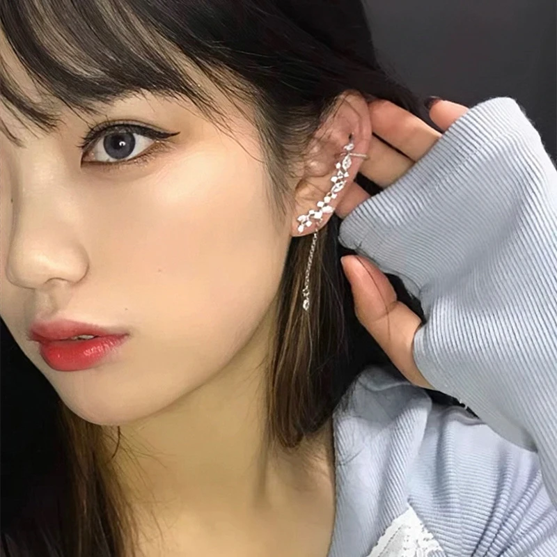 铜合金亚克力耳饰 叶子精灵森系流苏耳环耳骨夹无耳洞蚊香盘耳饰