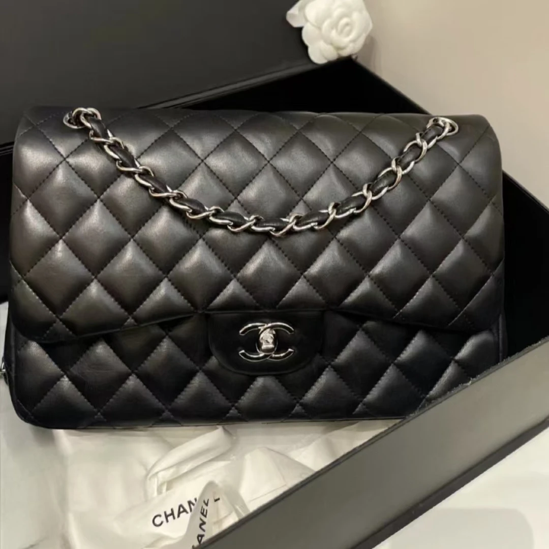 99新 Chanel/香奈儿 黑银cfjumbo单肩包/DT130