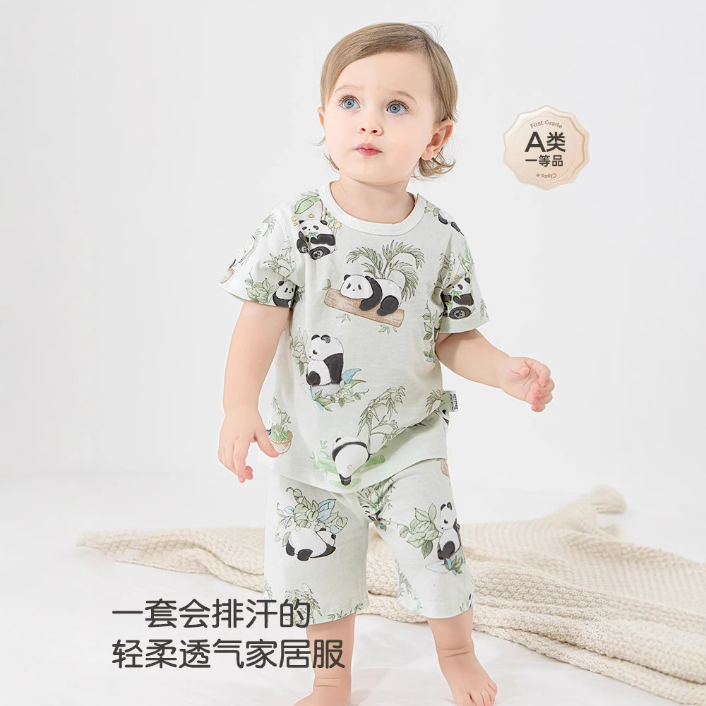 新款7A抗菌婴儿夏季透气可爱风哈衣新生儿宝宝外出短袖纯棉套装