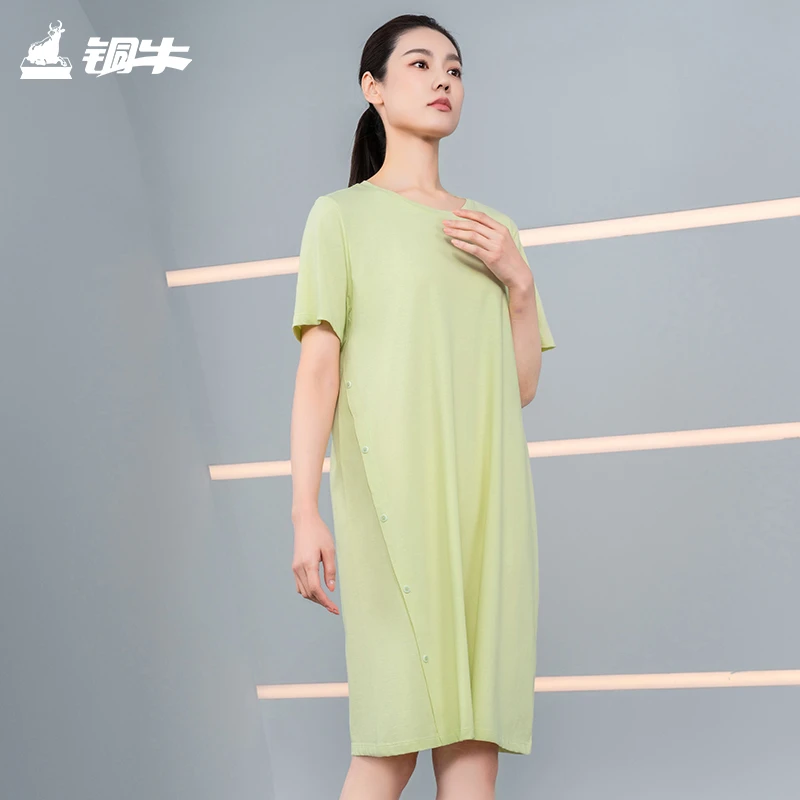 铜牛亲舒净爽棉圆领半袖家居女裙2025春夏新款家居裙装女VQ085