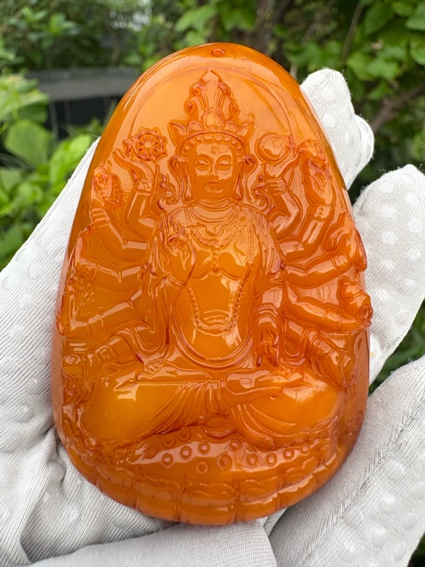 假一赔十,天然琥珀蜜蜡,蜜蜡吊坠,千手观音,生肖鼠守护佛,编号107