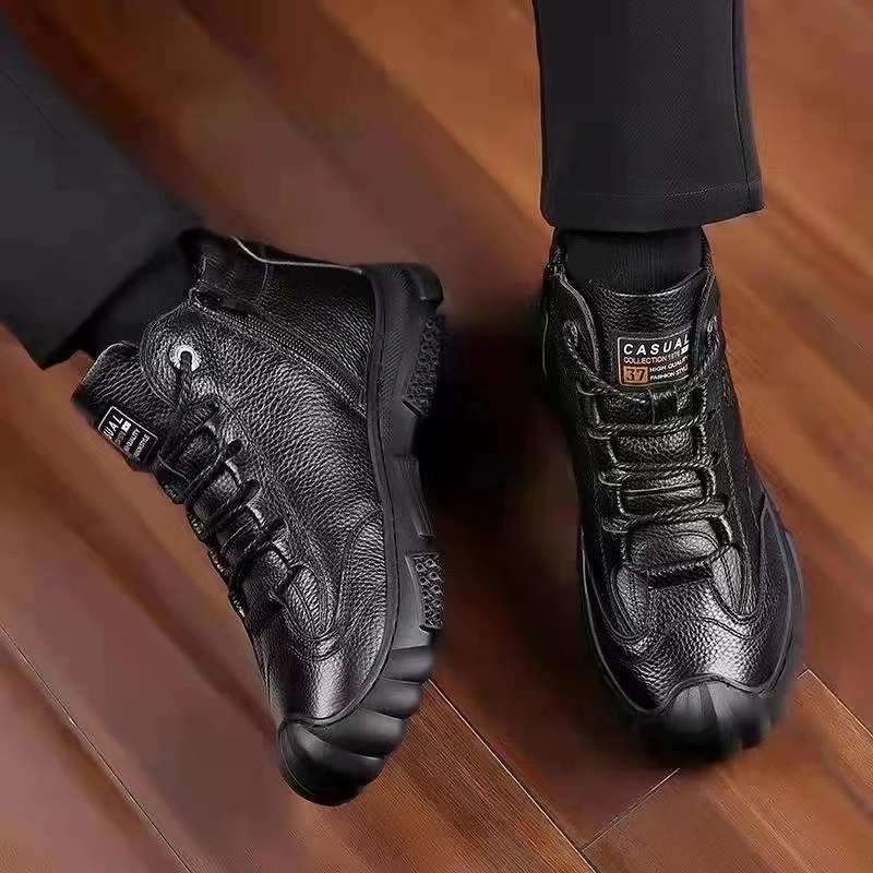 【李生严选】百搭时尚加绒保暖休闲高帮加厚防滑皮鞋 B551-7907