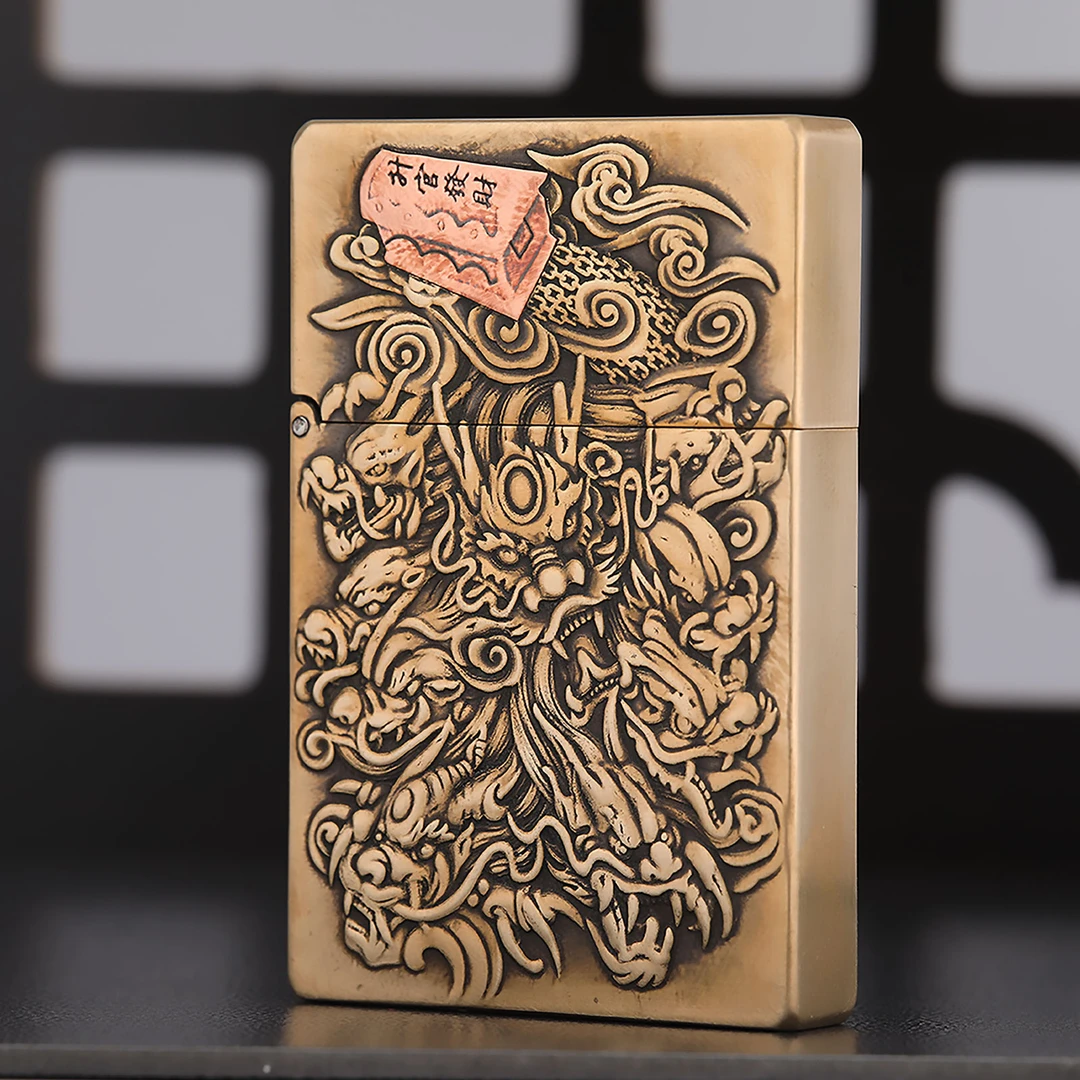 九龙财运煤油打火机黄铜双面浮雕创意个性礼品男士