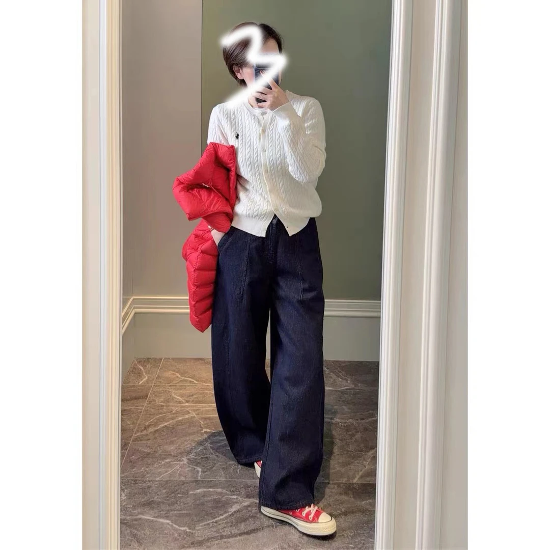 67595 华华 原牛磨毛弯刀裤牛仔裤2025冬季新款普洗蓝香蕉裤